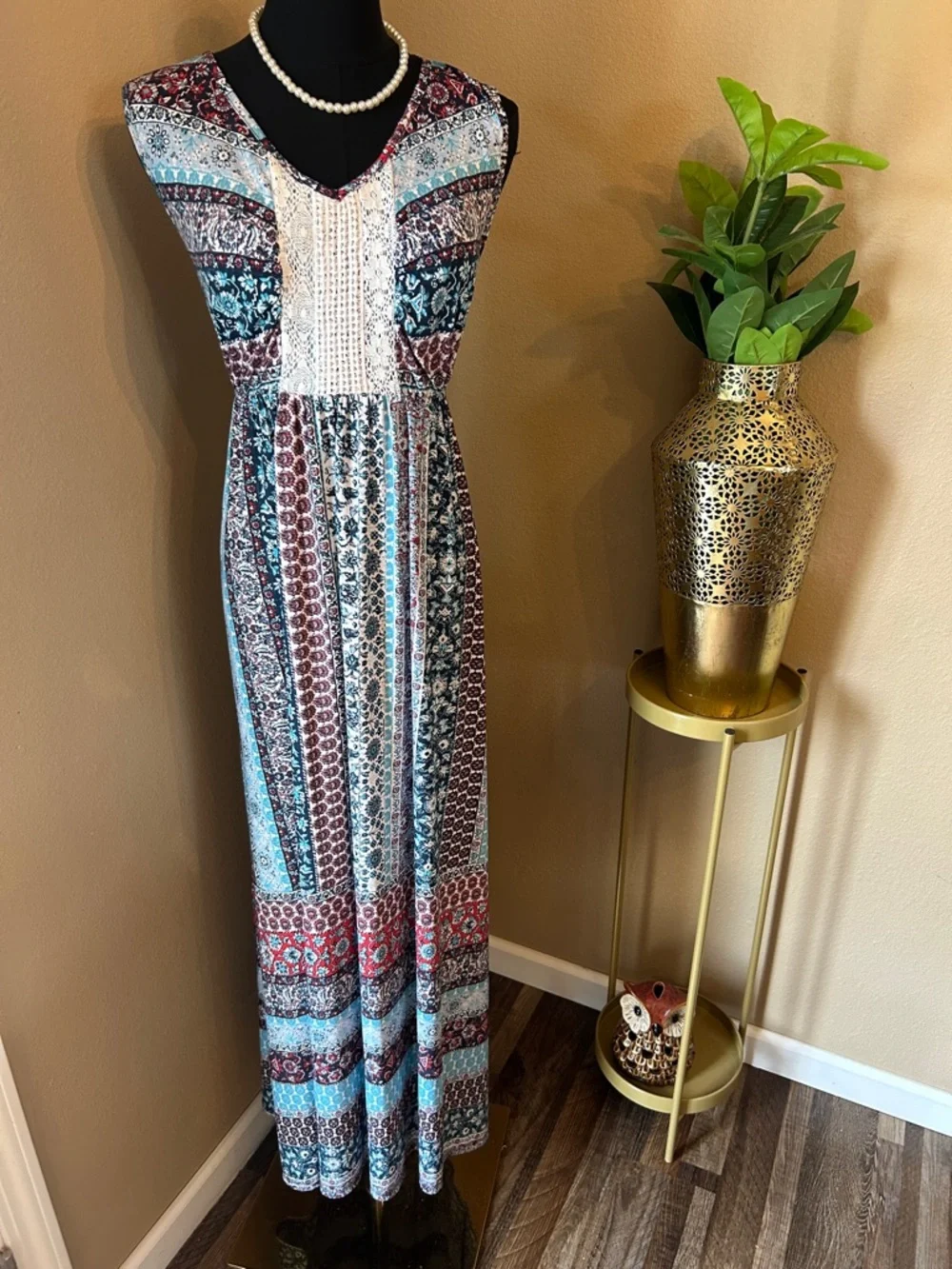 Style & Co. Blue, Navy & Red Patterned Maxi Dress - Picture 4 of 15